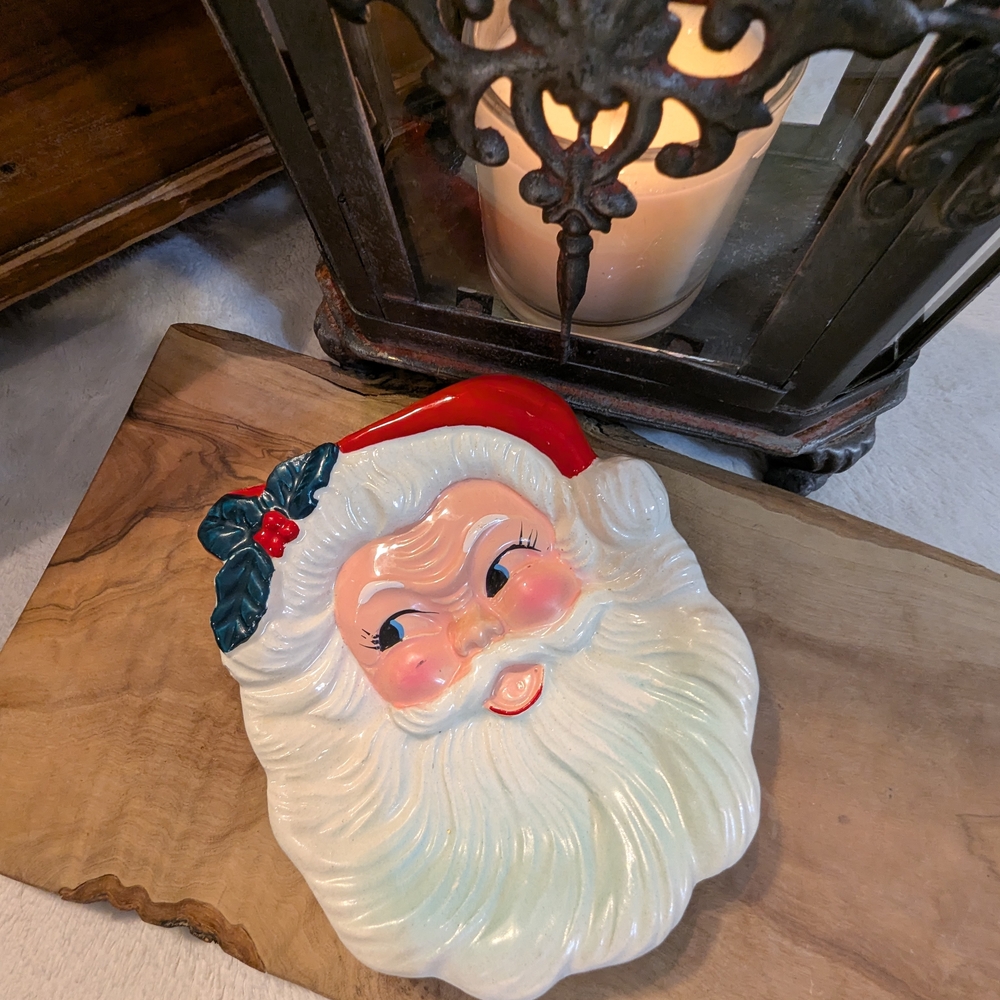1950s Wales England - Ceramic Wall Hanging Santa Face/ Rare